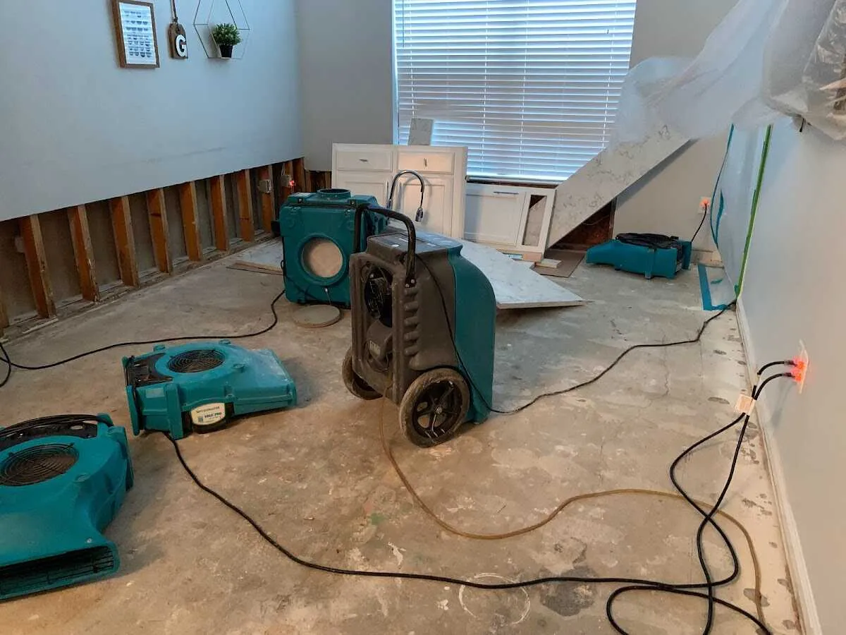 Dehumidifier in flood-cut room for Water Damage Restoration in Waltham